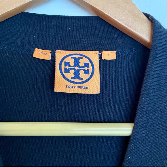 Tory Burch Logo Button V-Neck Cardigan in Navy - Picture 3 of 8